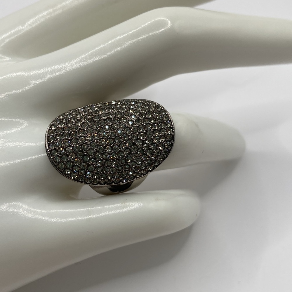 Nadri Gunmetal Large Oval Crystal Ring Size 7 - Picture 4 of 14